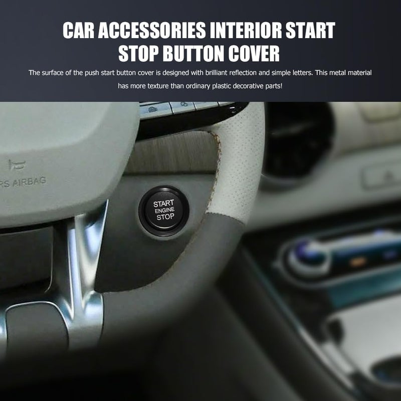 Lyxheth Car Push Start Button Cover, Engine Start Cover, Cool Aluminum Engines Starts Buttons Covers with Metal Ring for Cars Decorations, Car Engine Start Button Decal Accessory for Audi A4 (Black) - Image 3